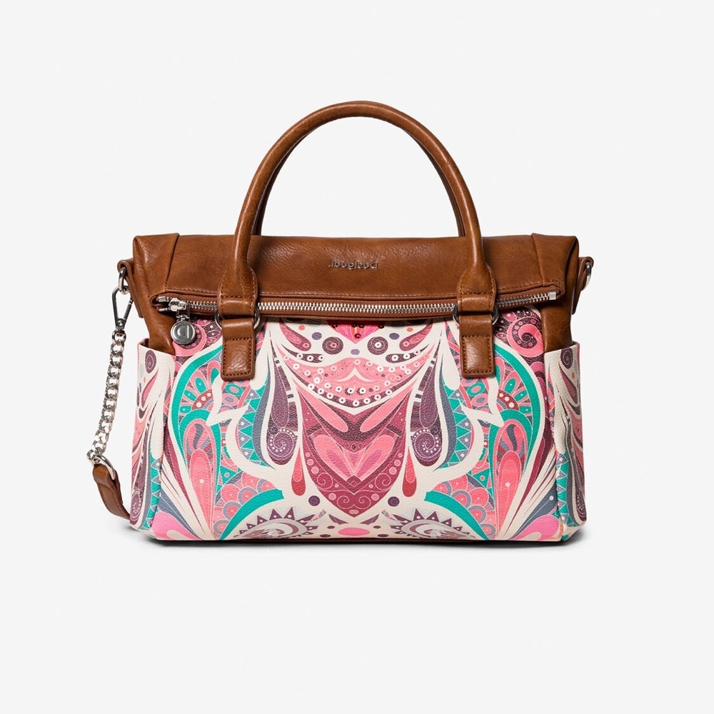 Desigual Bols_Multiverse Loverty Handbag Colorful Paisley Faux‎ Leather Trim NWT